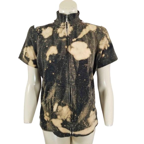 Liz Claiborne Jacket Top Custom frosted Reverse Tie-Dye Short sleeve Sz Medium - Picture 1 of 10